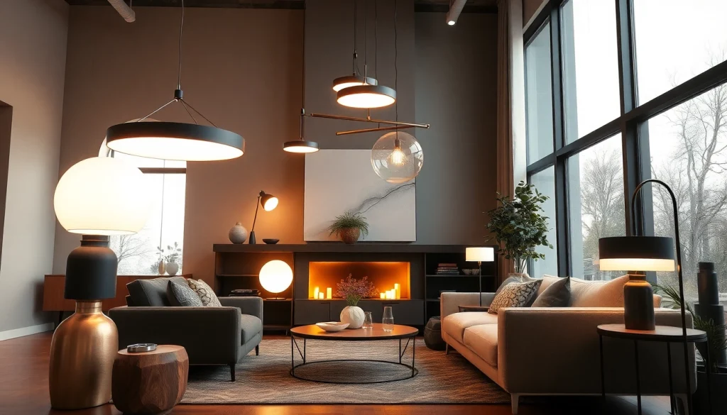 Shop ModernLighting in a trendy living room featuring elegant fixtures and natural light.