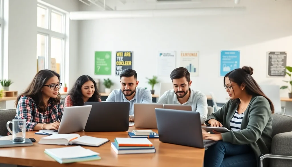 Students engaged in remote exam help session in a collaborative workspace.