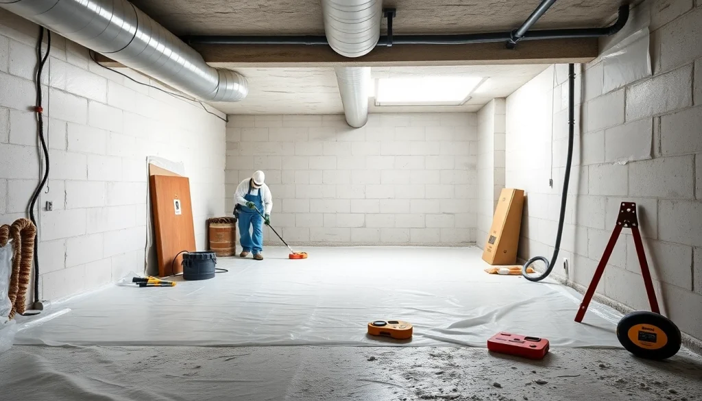 Crawl Space Restoration showcasing professionals transforming a damp area into a clean, organized environment.