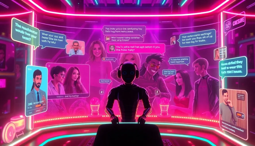 Engaging NSFW AI chat showcasing diverse avatars and dynamic interactions in a vibrant digital landscape.