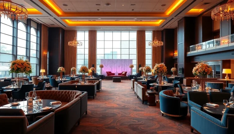 Almas event center mit eleganter Dekoration und großzügigen Sitzbereichen für Veranstaltungen.