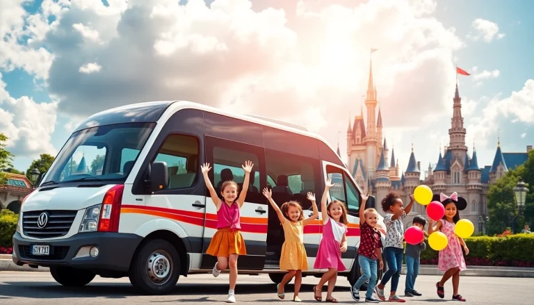 Experience Disneyland Paris airport transfer services with cheerful families enjoying vibrant travel moments.